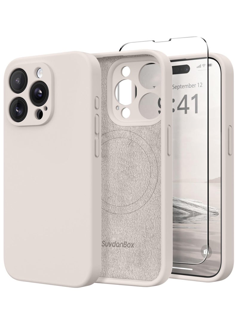 SUYDANBOX Magnetic for iPhone 15 Pro Case, Compatible with MagSafe, [Full Camera Protection][Screen Protector] Silicone Shockproof Protective Phone Case for iPhone 15 Pro 6.1", Off White - Image 1
