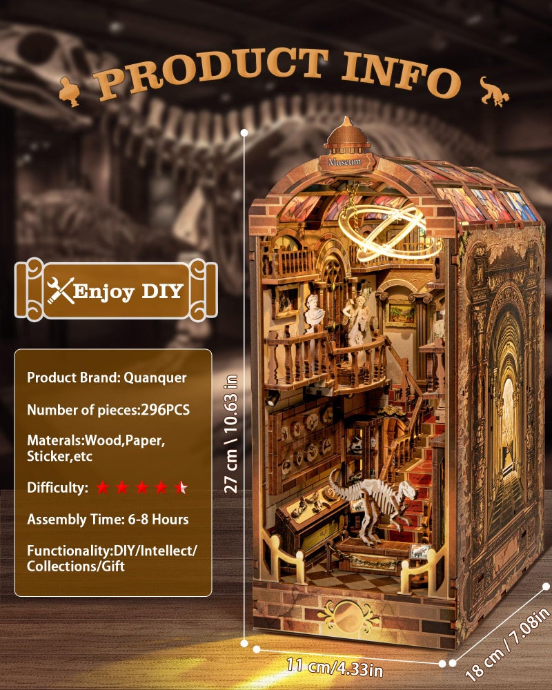 Quanquer DIY Book Nook KitDIY Dollhouse Booknook with LED Light  3D Wooden Puzzle Miniature House Kits  Creative DIY Crafts for Adults  Bookshelf Insert Decor  Gifts Friends FestivalMuseum - Image 3