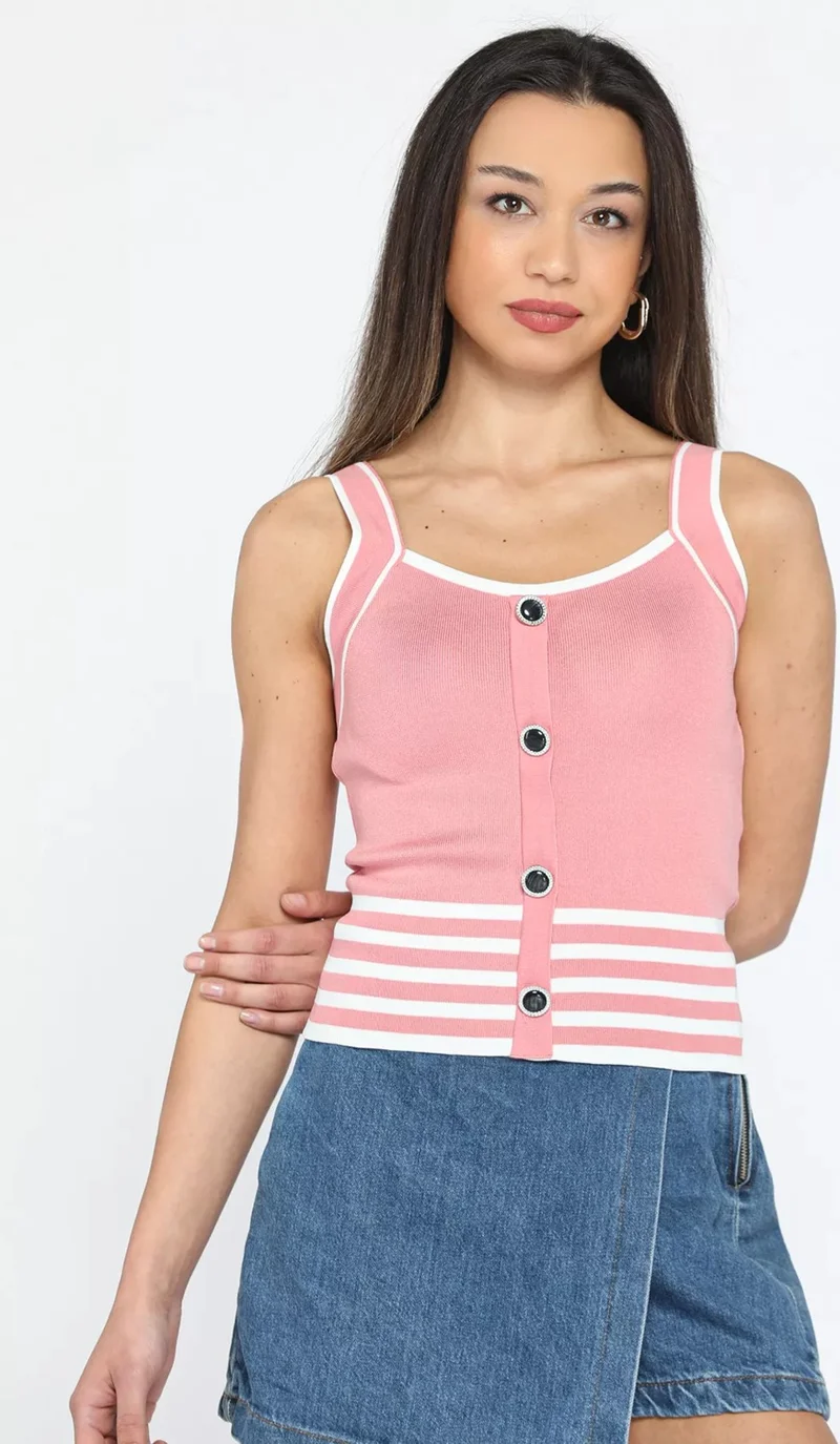 جولسلي Rose Front Button Detailed Striped Women's Seasonal Knitwear Blouse