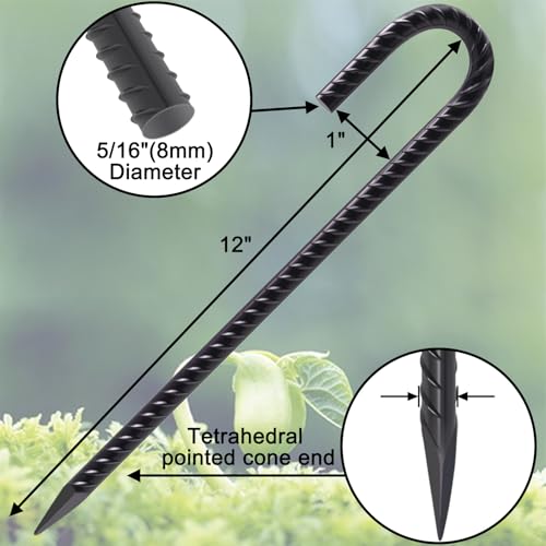VVOKGO Rebar Stakes 12 Inches J Hook Heavy Duty Chain Link Fence Stakes, 59 Pcs Metal Long Tent Spikes Ground Anchors for Wire Fencing, Dogs Digging, Camping Tents, Swings, Greenhouse, Black - Image 2