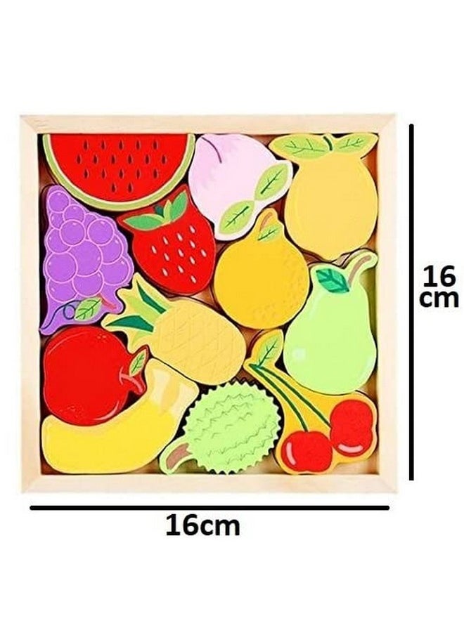 Smoneo - Smoneo 3+ Years Handcrafted 3D Wooden Jigsaw Puzzle; Pre Education Alphabet & Number Learning Multicolour Toy Blocks For Boys And Girls (16 Cm X 16 Cm, Fruits) - Image 1