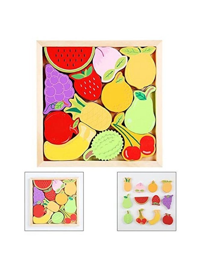 Smoneo - Smoneo 3+ Years Handcrafted 3D Wooden Jigsaw Puzzle; Pre Education Alphabet & Number Learning Multicolour Toy Blocks For Boys And Girls (16 Cm X 16 Cm, Fruits) - Image 1
