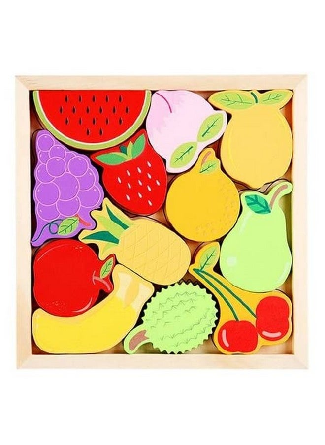Smoneo - Smoneo 3+ Years Handcrafted 3D Wooden Jigsaw Puzzle; Pre Education Alphabet & Number Learning Multicolour Toy Blocks For Boys And Girls (16 Cm X 16 Cm, Fruits) - Image 1