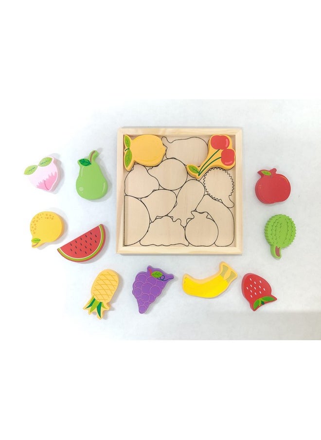 Smoneo - Smoneo 3+ Years Handcrafted 3D Wooden Jigsaw Puzzle; Pre Education Alphabet & Number Learning Multicolour Toy Blocks For Boys And Girls (16 Cm X 16 Cm, Fruits) - Image 1