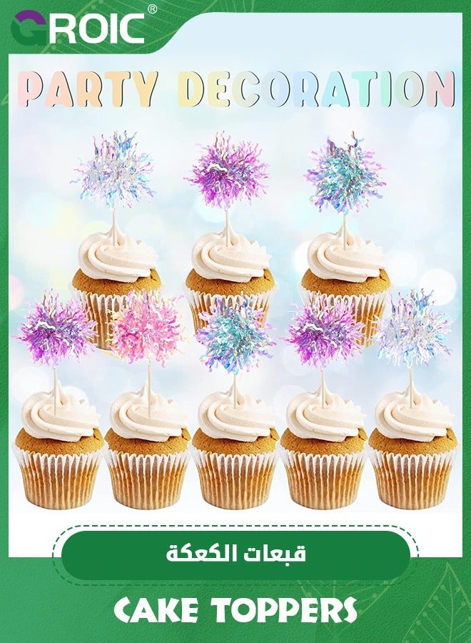 GROIC 60 Pcs Firework Cupcake Toppers Foil Frill Toothpicks Cake Decorations Sparkle Tinsel Party Picks for Holiday Favors Supplies,Party - Image 3