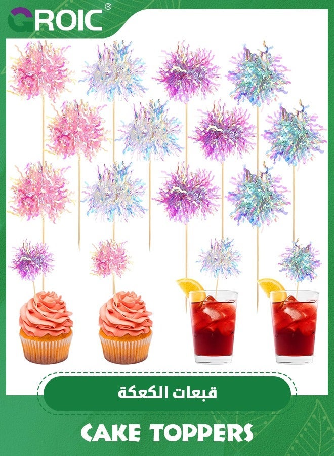GROIC 60 Pcs Firework Cupcake Toppers Foil Frill Toothpicks Cake Decorations Sparkle Tinsel Party Picks for Holiday Favors Supplies,Party - Image 4