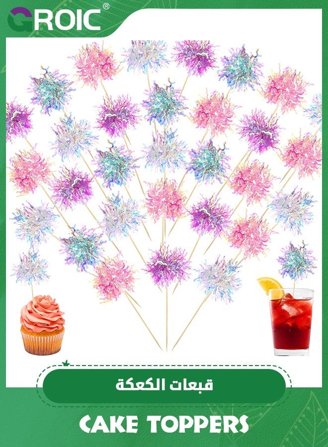 GROIC 60 Pcs Firework Cupcake Toppers Foil Frill Toothpicks Cake Decorations Sparkle Tinsel Party Picks for Holiday Favors Supplies,Party - Image 1