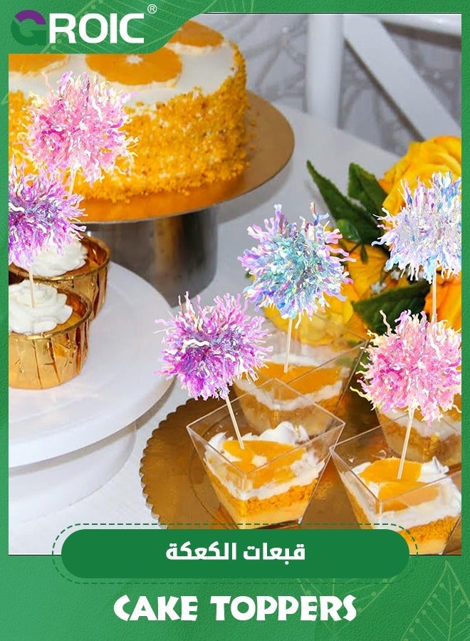 GROIC 60 Pcs Firework Cupcake Toppers Foil Frill Toothpicks Cake Decorations Sparkle Tinsel Party Picks for Holiday Favors Supplies,Party - Image 5