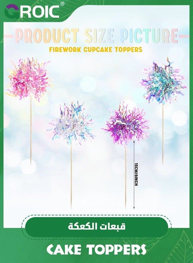 GROIC 60 Pcs Firework Cupcake Toppers Foil Frill Toothpicks Cake Decorations Sparkle Tinsel Party Picks for Holiday Favors Supplies,Party - Image 2