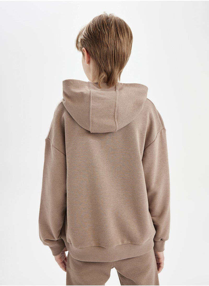 DeFacto - Brown Oversized Fit Hoodie With Pockets Thick School Sweatshirt - Image 1