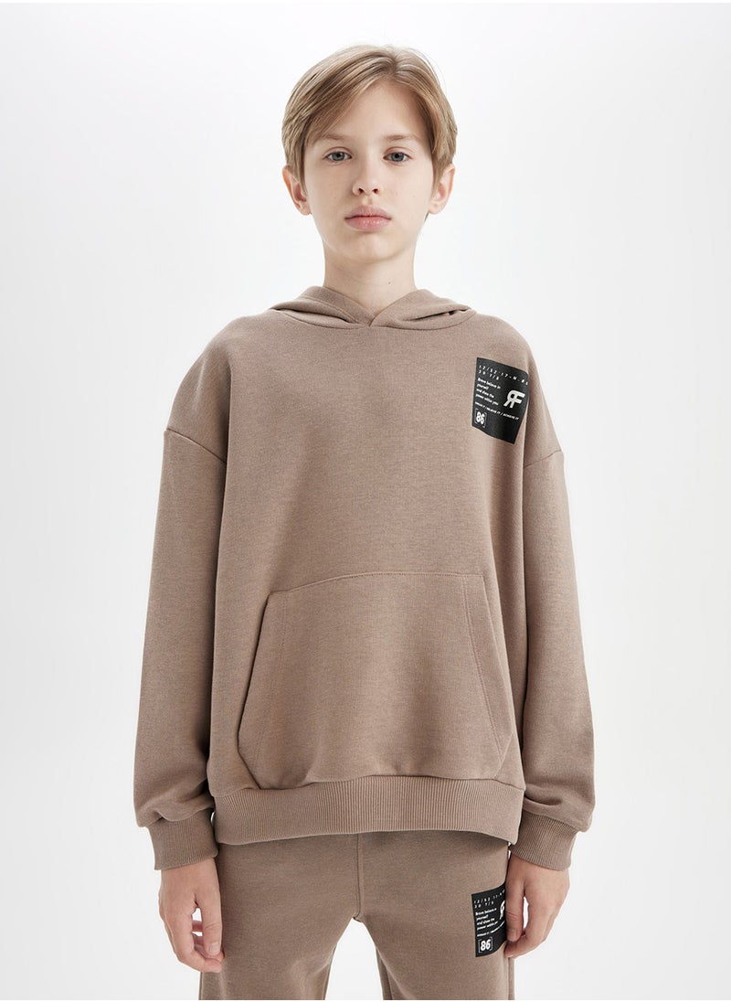 DeFacto - Brown Oversized Fit Hoodie With Pockets Thick School Sweatshirt - Image 1