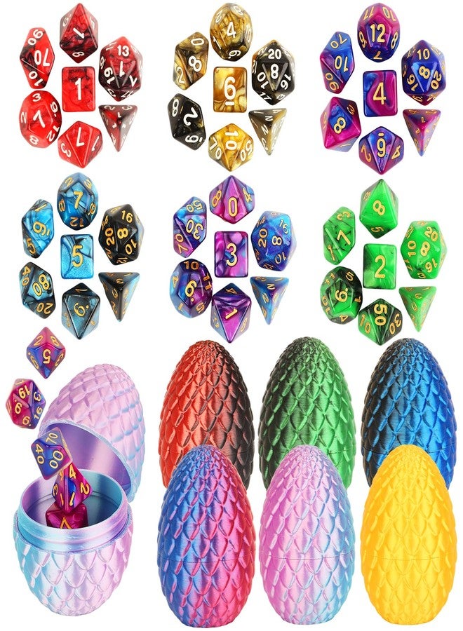 BLSFXROE 6PCS Easter 3D Printed Eggs & 6 DND Dice Sets, Polyhedral Dungeons and Dragons Dice with Clear Numbers, Durable Acrylic RPG Dice for Easter Basket Stuffers, DND Players & Fantasy Enthusiasts - Image 1