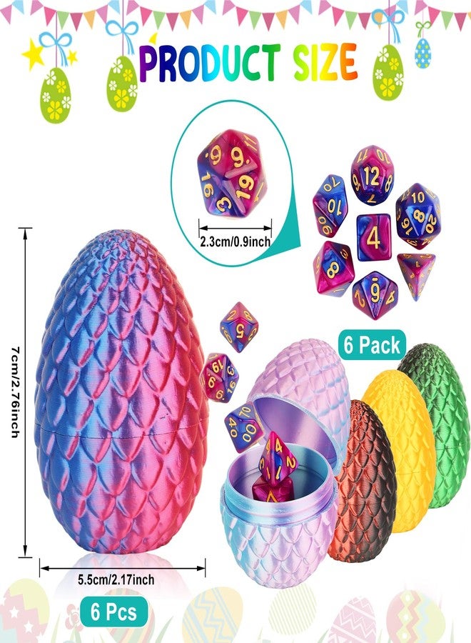 BLSFXROE 6PCS Easter 3D Printed Eggs & 6 DND Dice Sets, Polyhedral Dungeons and Dragons Dice with Clear Numbers, Durable Acrylic RPG Dice for Easter Basket Stuffers, DND Players & Fantasy Enthusiasts - Image 2