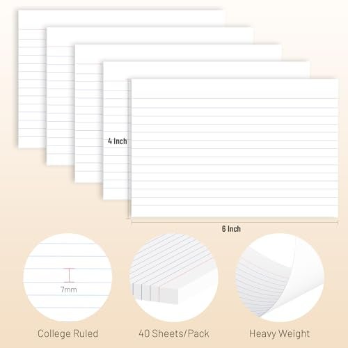 Nichela 200 Pcs Index Cards 4 x 6 Inch Ruled White Index Cards, College Ruled Flash Cards for School, College, Office and Home Organization, Durable Study To Do List Note Cards with Ruled Lines, 5 Pack of 40 - Image 2