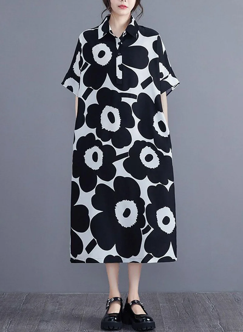 يونيكي Black Printed Cotton Dress