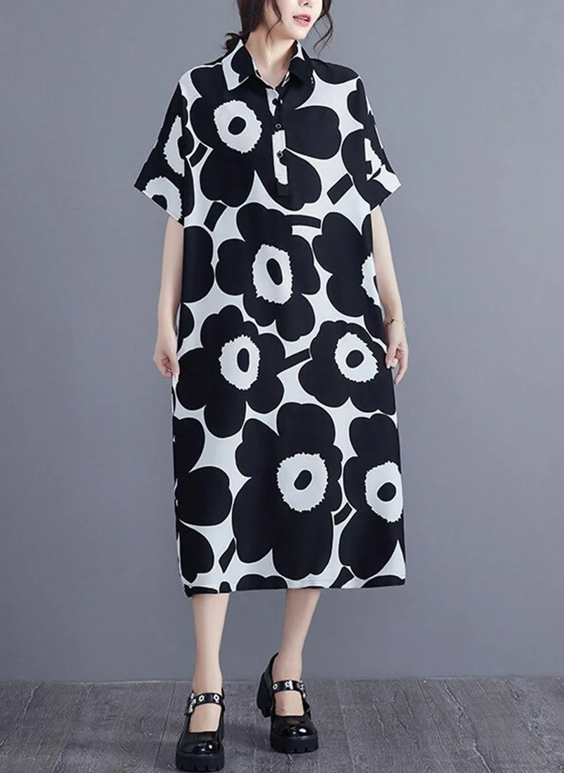 يونيكي Black Printed Cotton Dress