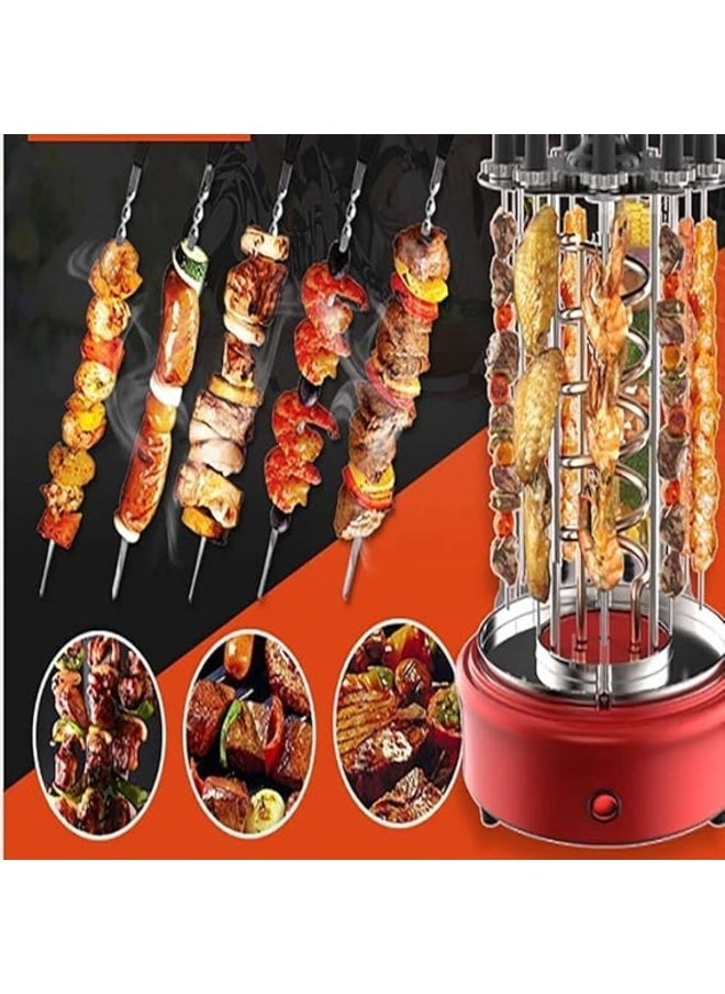 Barbecue Stainless Steel Automatic Rotating Crest Stove Rotisserie Vertical Oven With Bake Portable Bbq Grill Smokeless Stove Broil Roasting Tandoor Kebab Maker 6 Skewers for Outdoor Travel