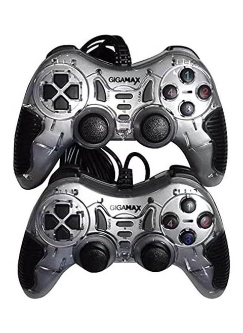 Set of 2 USB Wired Game Controllers – Dual Shock, Analog Sticks, Pressure-Sensitive Buttons – Compatible with PC & Console
