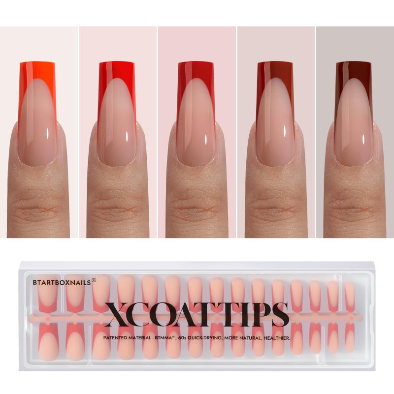 BTArtboxnails XCOATTIPS French Tip Press on Nails - Red French Tip Nails Square Long, 150Pcs Red French Press on Nails, Soak Off Soft Gel Nail Extension - Image 1