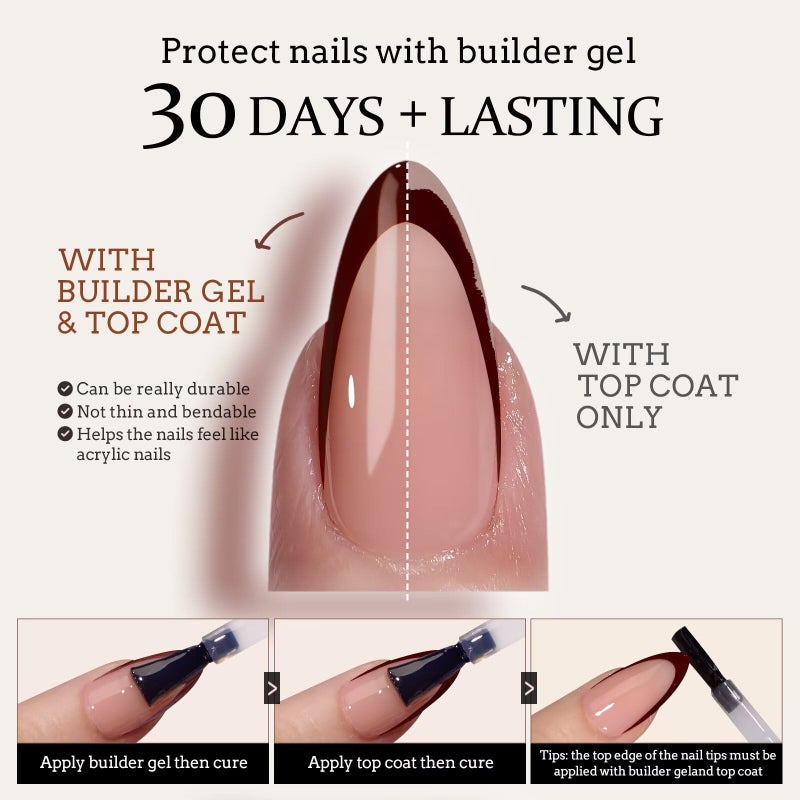 BTArtboxnails XCOATTIPS French Tip Press on Nails - Red French Tip Nails Square Long, 150Pcs Red French Press on Nails, Soak Off Soft Gel Nail Extension - Image 5