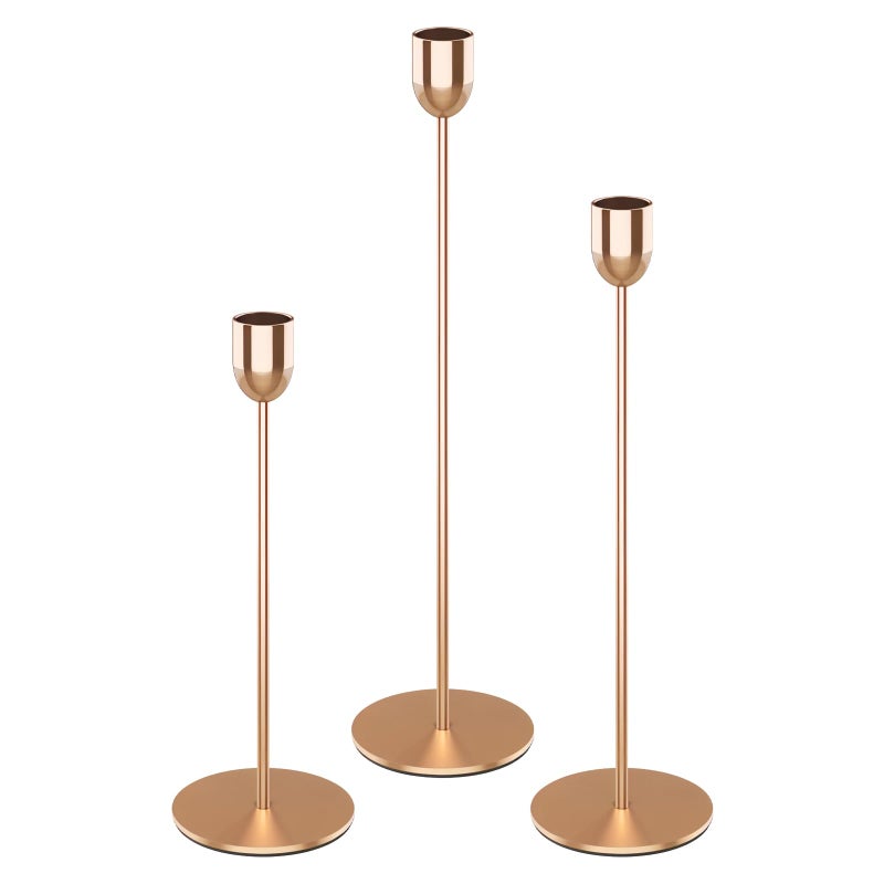 ChefBee Gold Tall Candle Candlestick Holder, 3PCS Taper Pillar Candle Sticks Stand Holders Decor, Centerpiece Dining Table Wedding Festive Fireplace Mantle Vintage Room Decorations, Housewarming Gift - Image 1