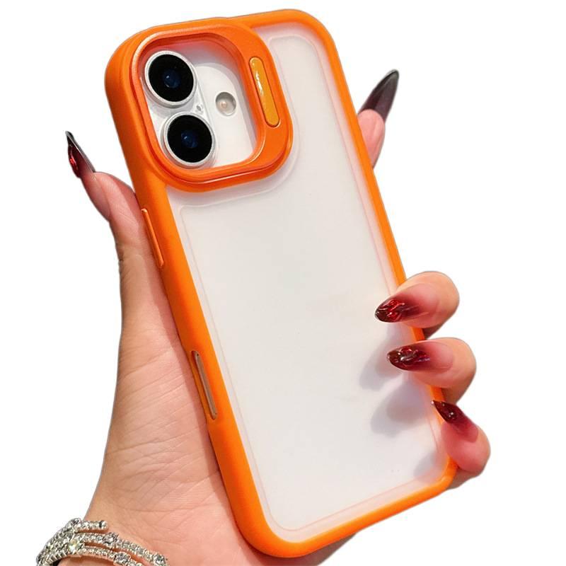 غطاء واقي بسيليكون لـ iPhone 16 / 16 Plus / 16 Pro / 16 Pro Max مع حامل قائم وملمس ناعم مع مقاوم للصدمات مع حماية من السقوط باللون برتقالي بوظيفة حامل من السيليكون - Veloris - Image 1