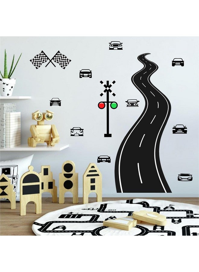 THEYGE Large Road Wall Sticker Road Sign Peel and Stick Wall Decals Race Car Wall Stickers Removable Track Highway Vinyl Stickers Traffic Cars Sport Wall Decals for Kids Room Boys Bedroom Decor - Image 3