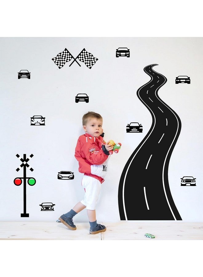 THEYGE Large Road Wall Sticker Road Sign Peel and Stick Wall Decals Race Car Wall Stickers Removable Track Highway Vinyl Stickers Traffic Cars Sport Wall Decals for Kids Room Boys Bedroom Decor - Image 1