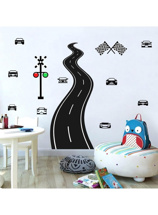 THEYGE Large Road Wall Sticker Road Sign Peel and Stick Wall Decals Race Car Wall Stickers Removable Track Highway Vinyl Stickers Traffic Cars Sport Wall Decals for Kids Room Boys Bedroom Decor - Image 2