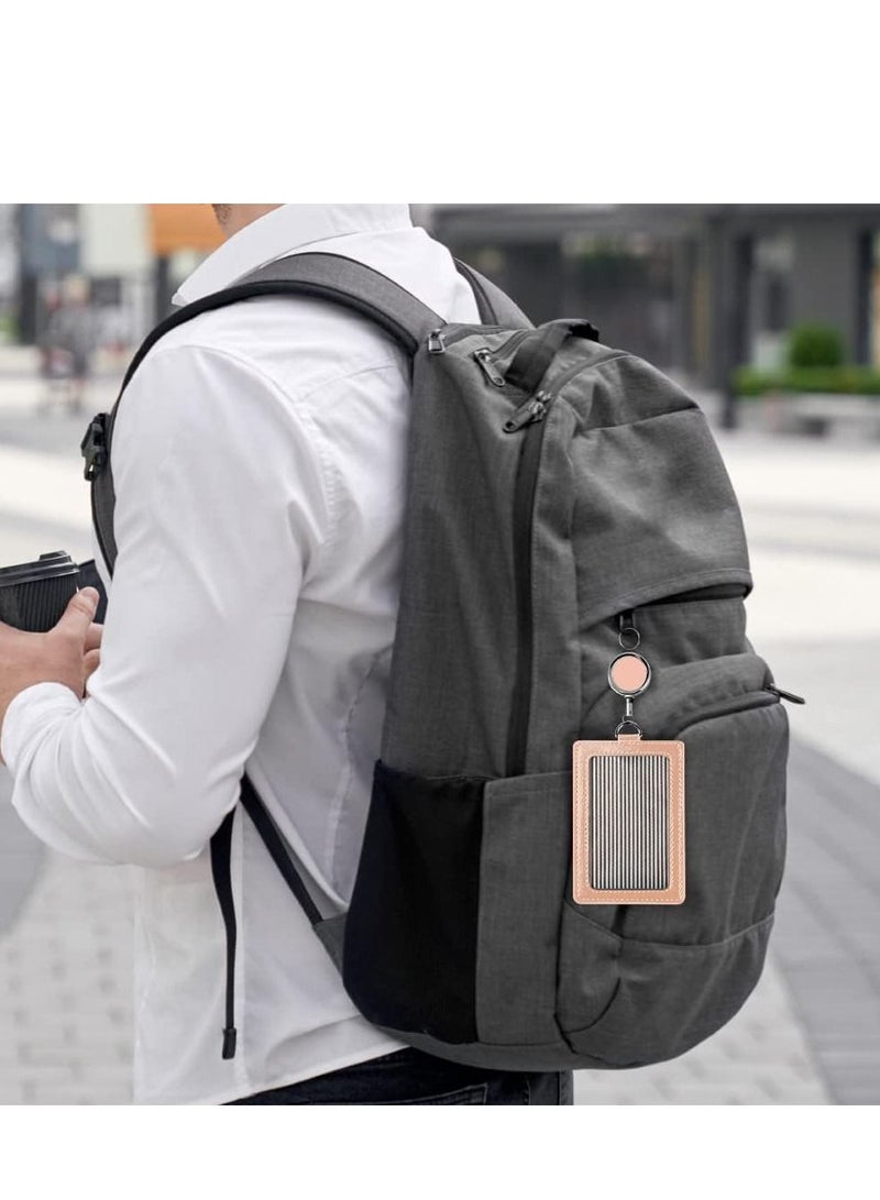 SUCITY PU Leather ID Badge Card Holder Wallet-Style Protective Case, Vertical ID Card Case with Neck Lanyard Business Credit Card ID Badge Lanyard Keychain (Pink)  - Image 3