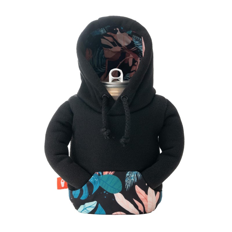 PUFFIN Puffin - The Hoodie Beverage Jacket - 12 oz Insulated Can Cooler - Beer Bottle & Soda Can Insulator  Keep Drinks and Beverages Cold - Black Monstera - Image 1