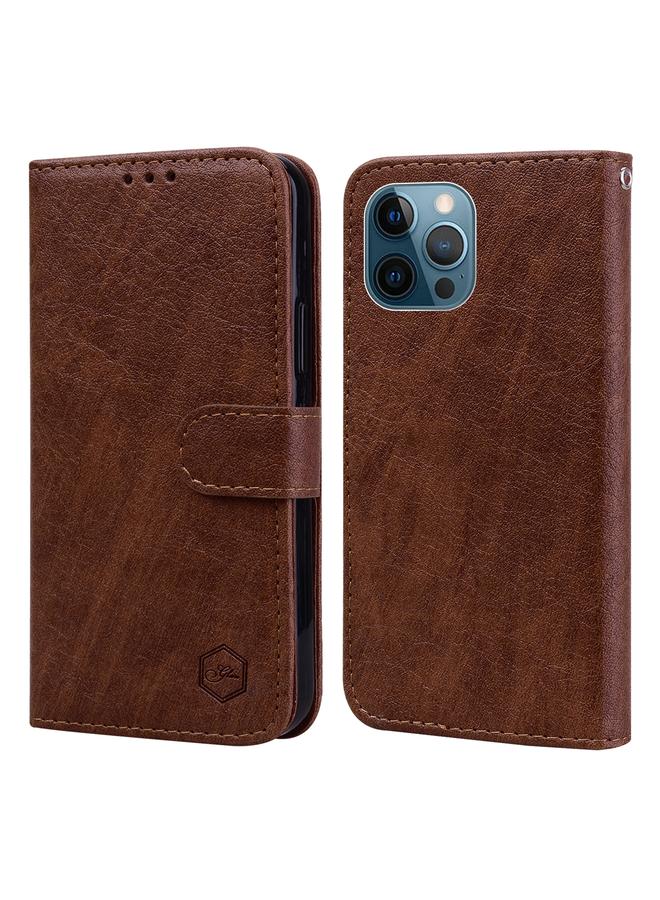 زبون جراب لهاتف iPhone 12 Pro Max مصنوع من الجلد الزيتي وملمس جلد البولي يوريثان + جراب هاتف TPU - Image 1