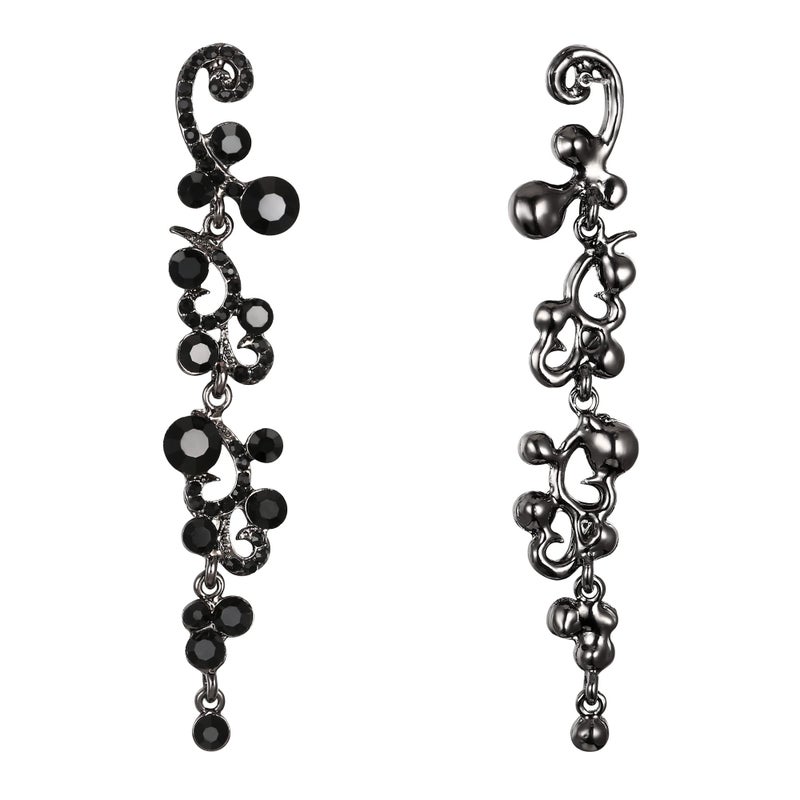 EVER FAITH Women's Rhinestone Austrian Crystal Art Deco Banquet Prom Flower Wave Chandelier Dangle Earrings Black Black-Tone - Image 5
