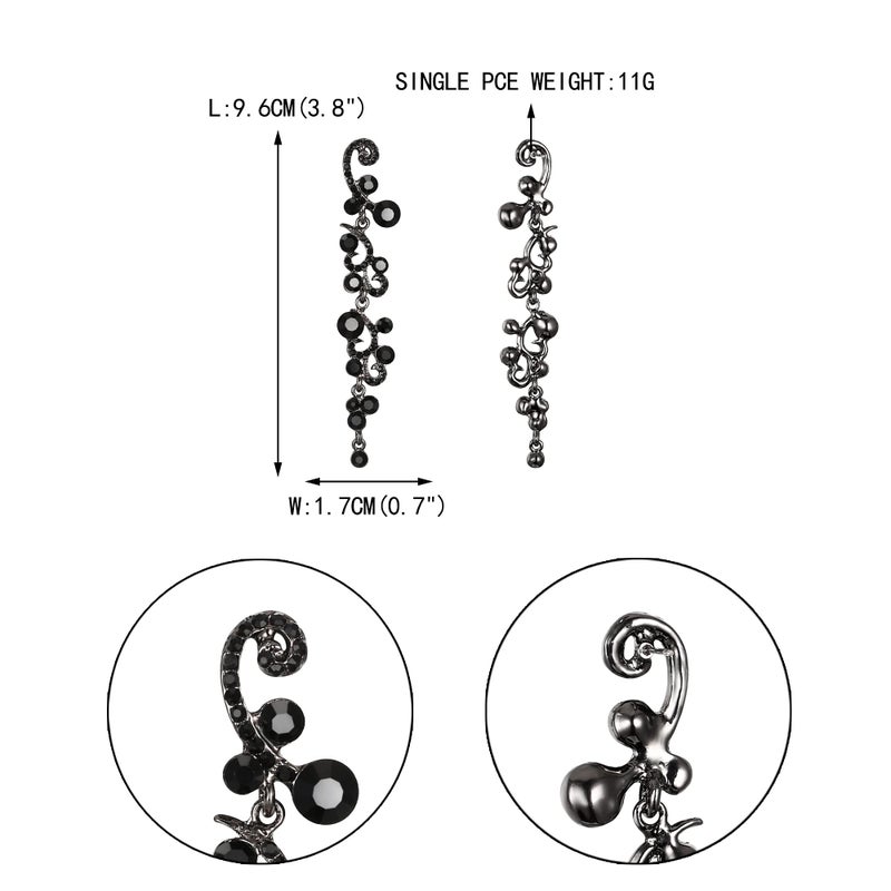 EVER FAITH Women's Rhinestone Austrian Crystal Art Deco Banquet Prom Flower Wave Chandelier Dangle Earrings Black Black-Tone - Image 4