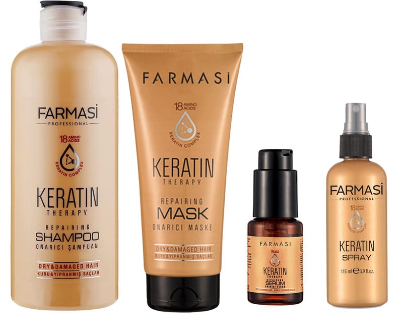 FARMASi Keratin Therapy Set Includes KeratinInfused Shampoo Hair Mask Serum and Repair Spray for Deep Nourishment and Shine
