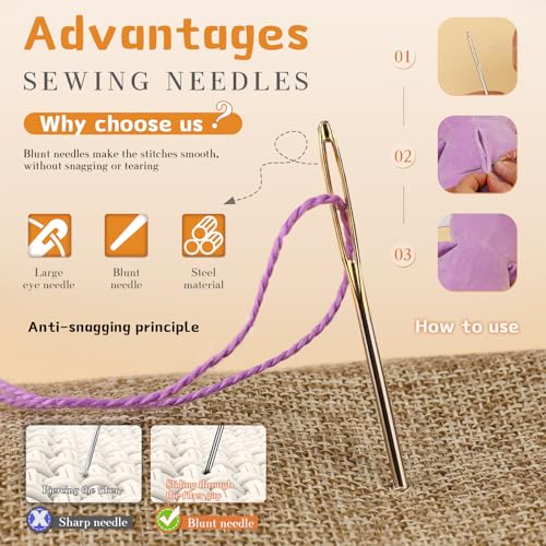 TLKKUE 12 Pcs/3 Sizes Large-Eye Blunt Needles, Steel Yarn Needle with Needle Threader, Tapestry Needle for Sewing Crochet Knitting Embroidery (Gold 2.08in/2.36in/2.76in) - Image 3