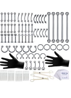 SYOSI Piercing Kit 14G, 100Pcs 16G Nose Septum Rings Piercing Jewelry for Ear Lip Belly Button Tongue Tragus Cartilage Body Piercing Tools Kit with Piercing Needle Silver  - Image 1