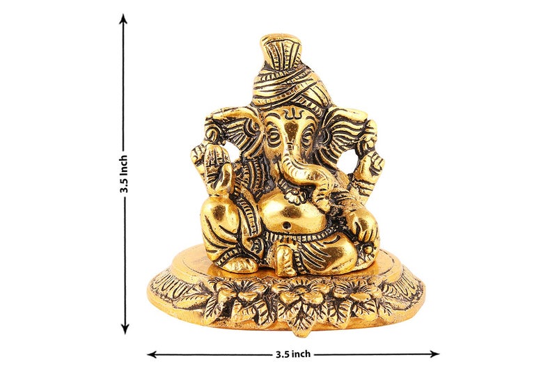 Lavanaya Silver -Lord Ganesha Idol Ganpati Idol Showpiece | Statue (10 Cm x 11 Cm x 11 Cm, Gold Plated) - Image 2