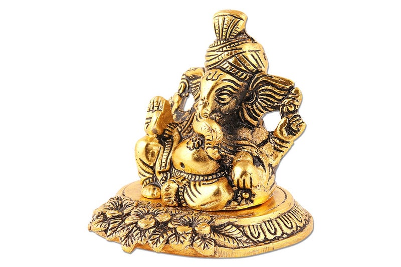 Lavanaya Silver -Lord Ganesha Idol Ganpati Idol Showpiece | Statue (10 Cm x 11 Cm x 11 Cm, Gold Plated) - Image 4