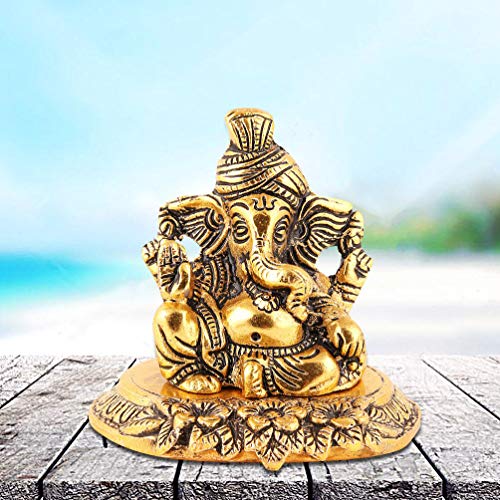Lavanaya Silver -Lord Ganesha Idol Ganpati Idol Showpiece | Statue (10 Cm x 11 Cm x 11 Cm, Gold Plated) - Image 3