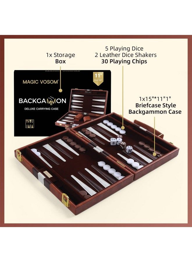Magic Vosom Travel Small 11 Inch Backgammon Set Classic Board Game Travel With Leather Make Board Gift Package Portable Travel Strategy Backgammon Game Set For Adults Kids (Brownsmall)  - Image 4