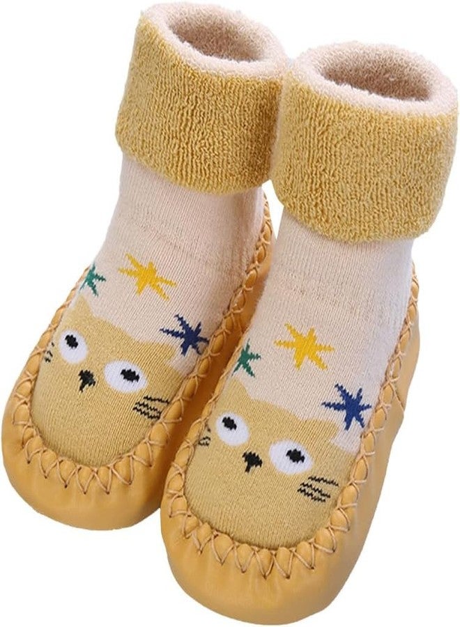 MIKONIKO Unisex Kids Soft Cotton Shoes Socks for New Born Baby Baby Girls Anti Skid Breathable Casual Booties Cute Stylish Flexible First Walking Shoe for Indoor & Outdoor Toddler - Yellow,0-6 Months - Image 1