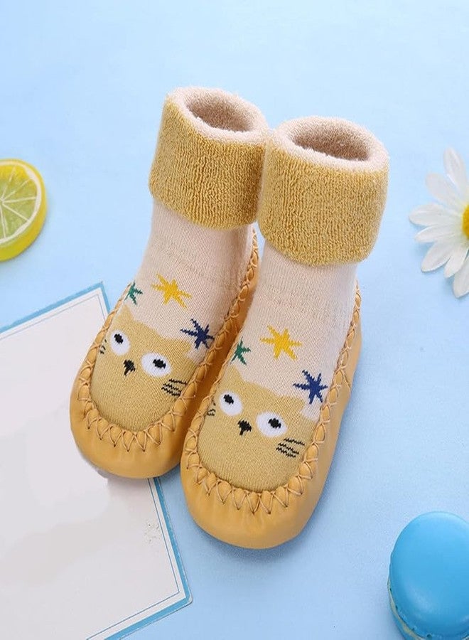 MIKONIKO Unisex Kids Soft Cotton Shoes Socks for New Born Baby Baby Girls Anti Skid Breathable Casual Booties Cute Stylish Flexible First Walking Shoe for Indoor & Outdoor Toddler - Yellow,0-6 Months - Image 2