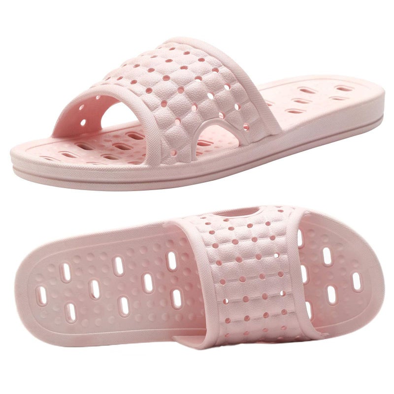 Quick-drying non-slip bathroom Slipper lace drain hole unisex suitable for dormitory Swimming Pool gym pink - Image 1