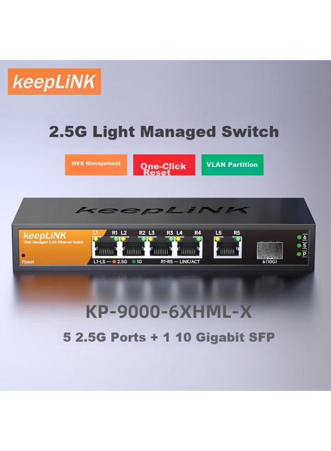 keepLiNK مفتاح كيبلينك Kp-9000 الذكي المدعوم، 5 منافذ 2.5g + 1 منفذ 10g، يدعم تجميع المنافذ، تقسيم VLAN، متوافق مع مودم NAS الضوئي - Image 4
