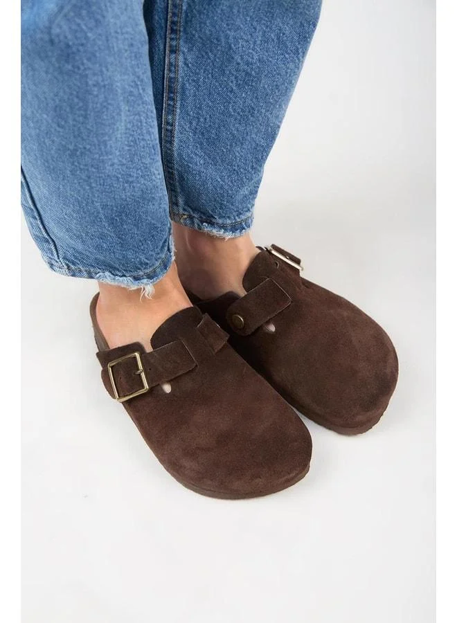 Manijero  Zeta 2 Women's Genuine Leather Buckle Strap Sabo Dark Brown Slippers. for Women | Best Price UAE