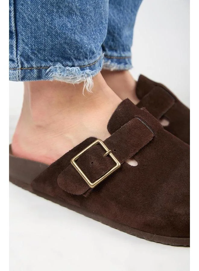 Manijero  Zeta 2 Women's Genuine Leather Buckle Strap Sabo Dark Brown Slippers. for Women | Best Price UAE