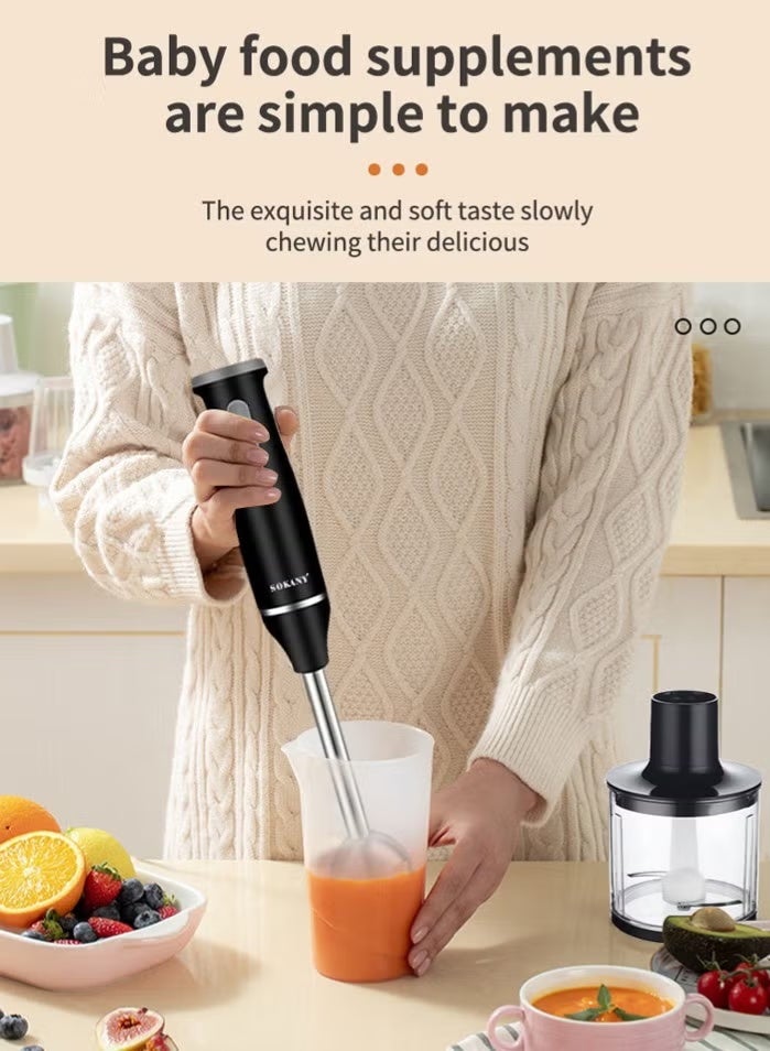 sokany 5 In 1 Hand Blender,800W Hand Blender Chopper Whisker Mixer Milk Frother, Durable Stainless Steel Blade & Removable Stick | Comes with 600ml Plastic Jar, 500ml Chopper,SK-1714-5,Black - Image 3