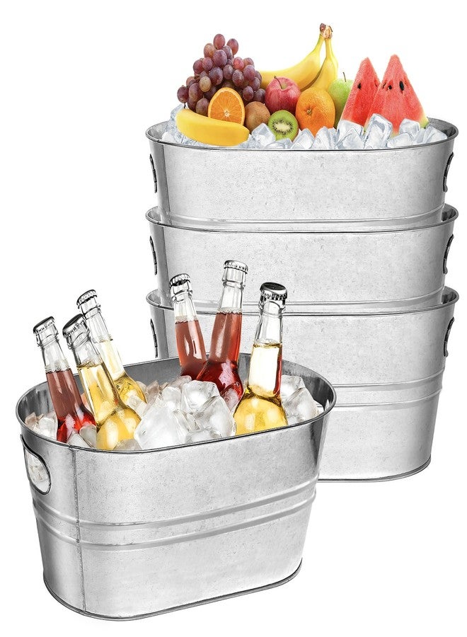 wdbg 4 Pack Galvanized Tub Ice Bucket, 3 Gallon Large Metal Drink Buckets for Parties & Bars, Beer Beverage Tub with Carry Handles for Champagne, Cocktails, Wine Cooling, Mimosa Supplies - Image 1