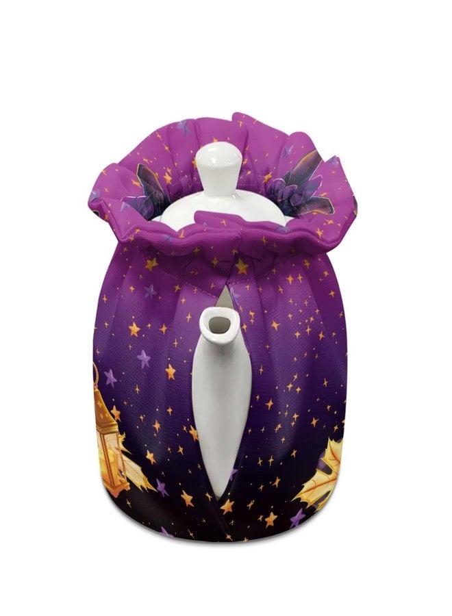 Yewattles Breakfast Pot Cover Kitchen Home Decorative Tea Pots Cozy with Insulation Pad Keep Warm with Drawstring Design Black Cat Pumpkin Pattern - Image 2